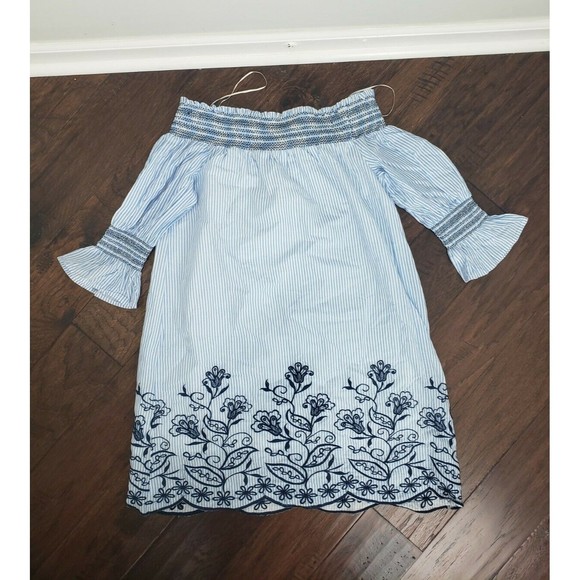 Altar'd State Blue Striped Embroidered Short Preppy Shift Dress Size S Small - Picture 6 of 9